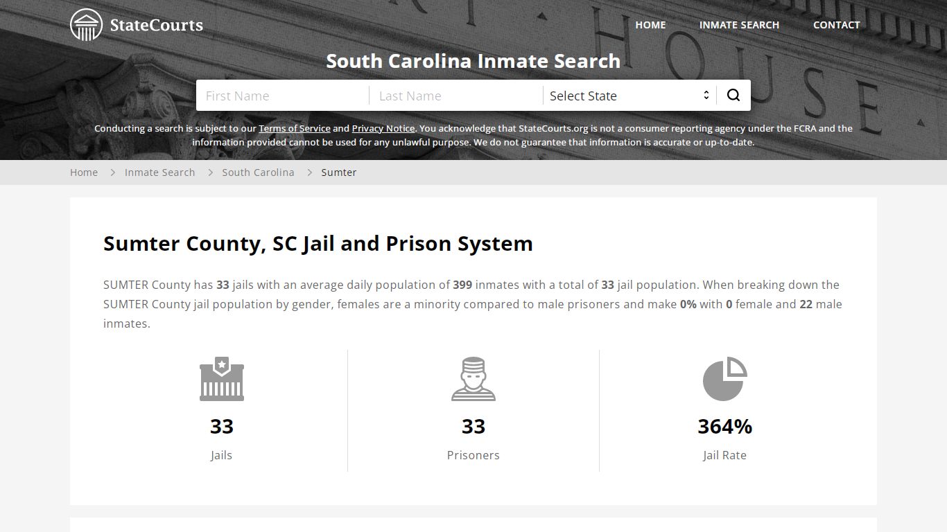 Sumter County, SC Inmate Search - StateCourts