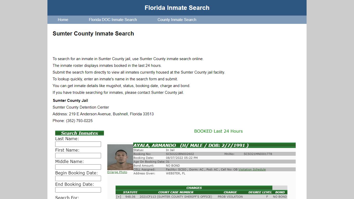 Sumter County Jail Inmate Search